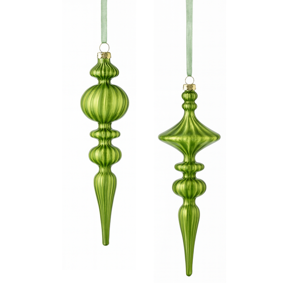 Ornement flèche en verre vert sapin 12" assorti