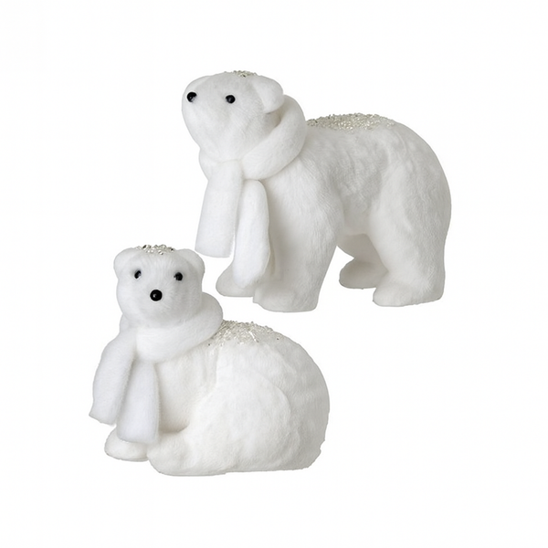 Faux Fur Polar Bear Ornament with Scarf 9.5-13.5"
