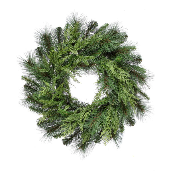 Couronne de pin brossé UV effet naturel 24"