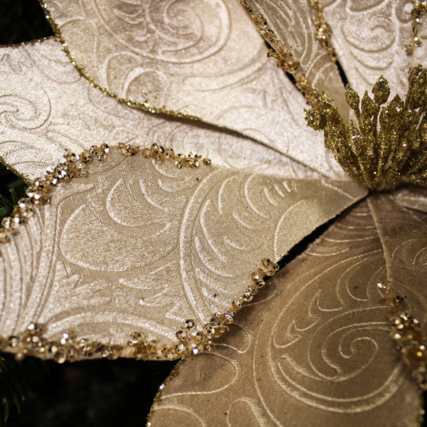 Tige de poinsettia baroque en velours avec paillettes 22
