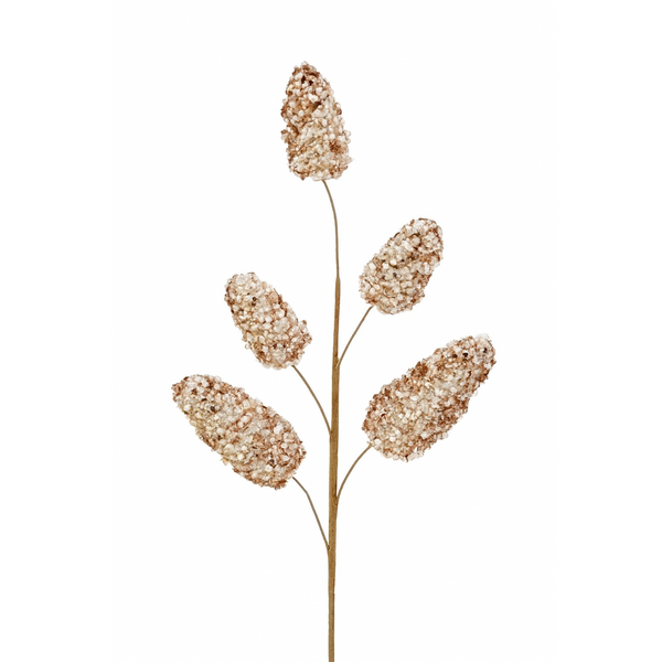 Tige de pomme de pin métallique pailletée champagne 28"