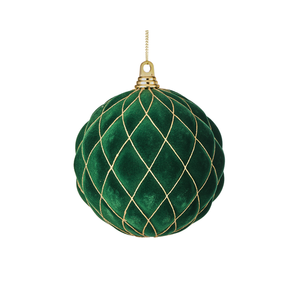 Boule en velours vert à paillettes motif diamant 8"