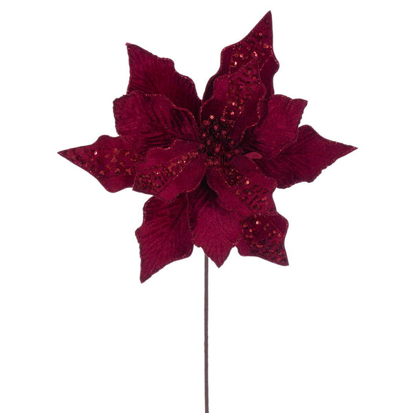 Tige de poinsettia velours bourgogne 20" fleur 10"