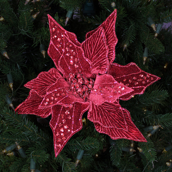 Burgundy Velvet Poinsettia Stem 20