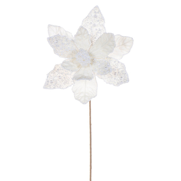 Tige de poinsettia 17" velours perle fleur 11"