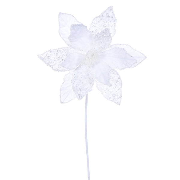 Tige de poinsettia 17" velours blanc fleur 11"