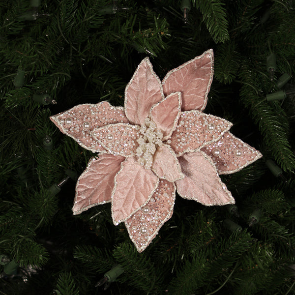 Tige de poinsettia 17" velours rose fleur 11"