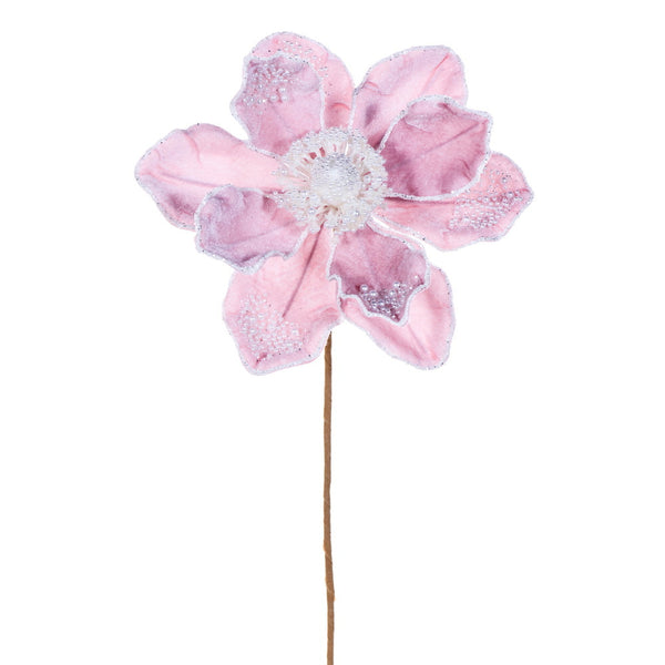 Tige de magnolia 17" velours rose fleur 8"