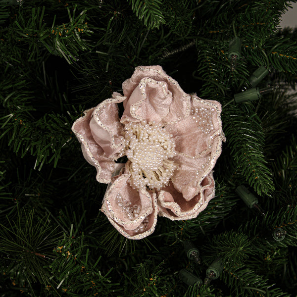 Tige de magnolia 17" velours rose fleur 8"