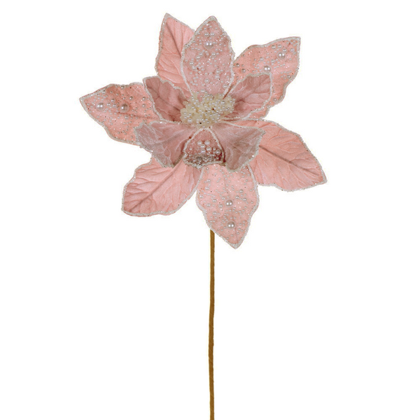 Tige de poinsettia 17" velours rose fleur 11"