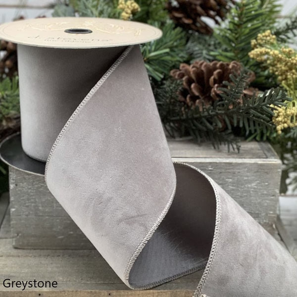 Ruban velours dos taffetas béton 6,5 cm x 9 m