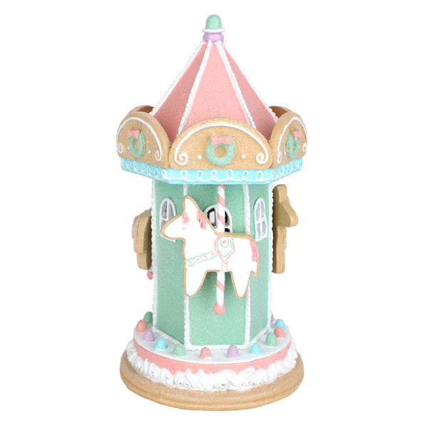 Carrousel cheval à bascule en polyrésine DEL à piles – 22cm