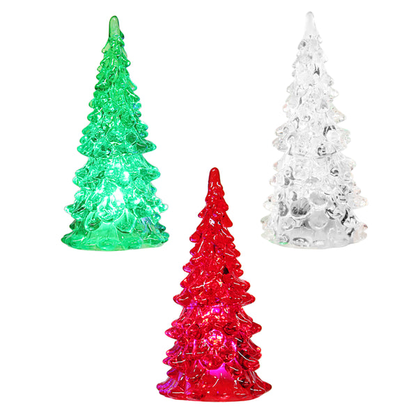 Sapin en acrylique DEL changement de couleur à piles assortis – 11.5cm