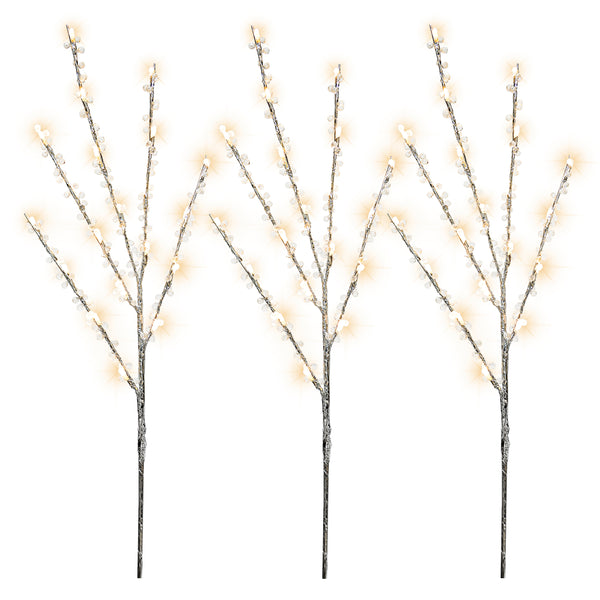 3 Piquets de pelouse DEL extérieurs 60 lumières perles transparentes blanc chaud – 76.20cm