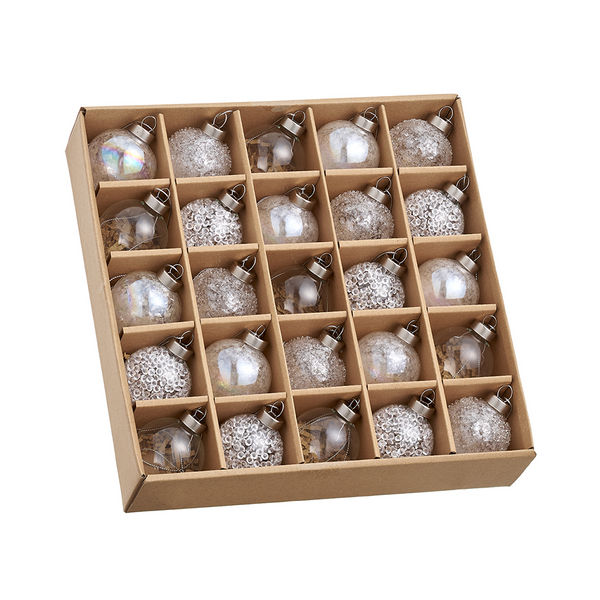 Boules de verre argentées en boîte de 25, 2''