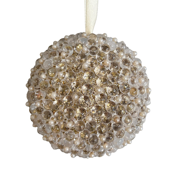 Boule claire/champagne perlée givrée 4,5''