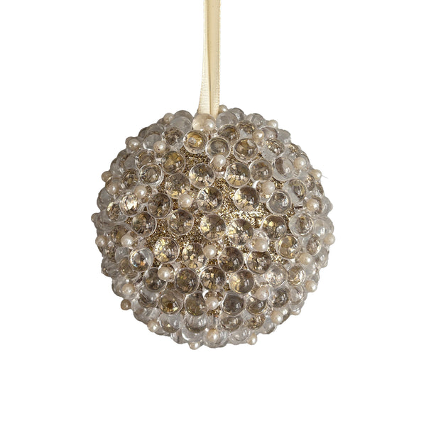 Boule claire/champagne perlée givrée 3''