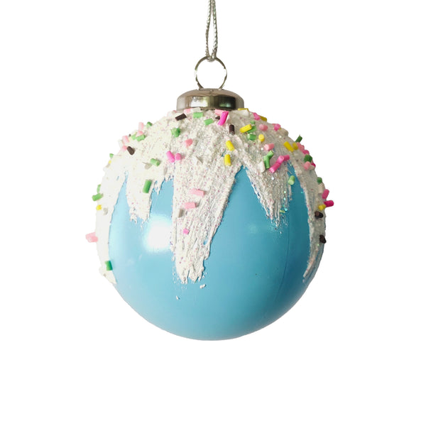 Boule bleue glaçage pailleté 3,15''