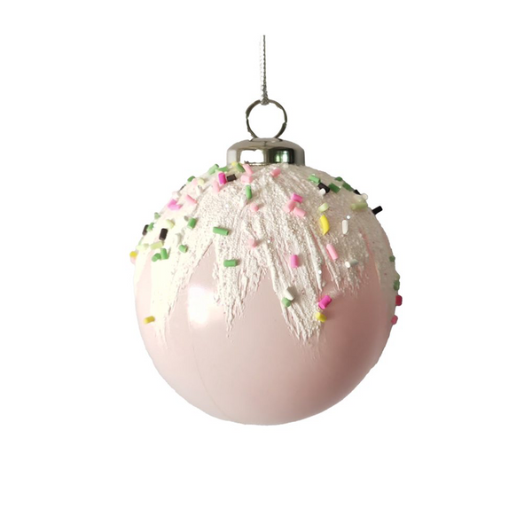 Boule rose glaçage pailleté 3,15''