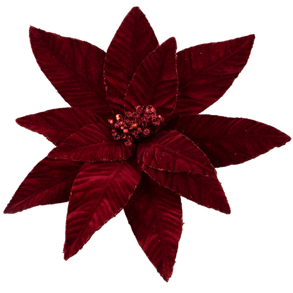 Tige de poinsettia bordeaux velours 12''
