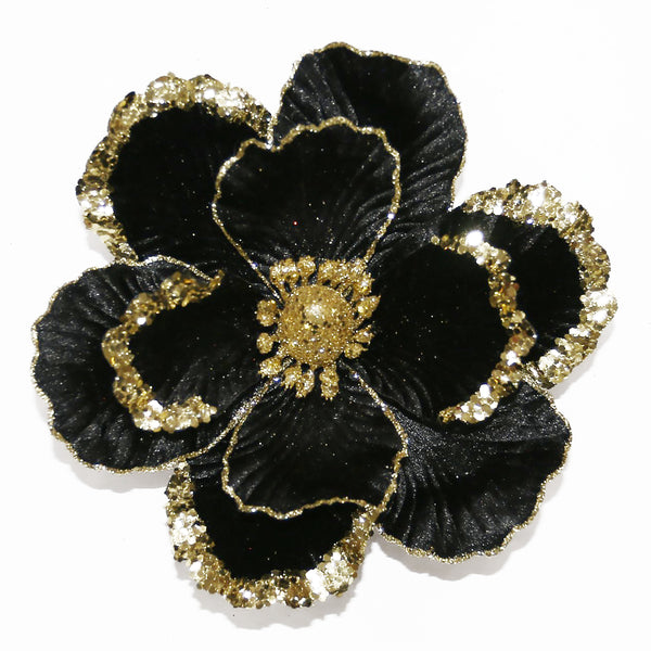 Tige de magnolia noir et or à clip 8,5''