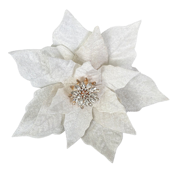 Tige de poinsettia blanche velours 9''