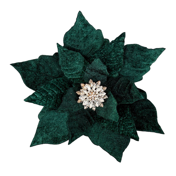 Tige de poinsettia vert foncé velours 9''