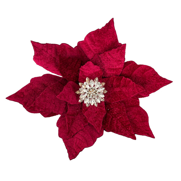 Tige de poinsettia bordeaux velours 9''