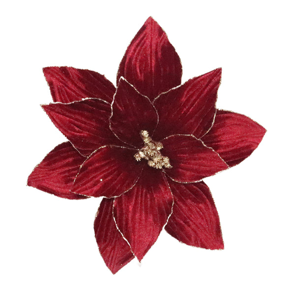 Tige de poinsettia bordeaux et or rose 11''