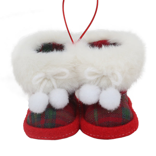 Ornement bottes tissu carreaux rouges 3''
