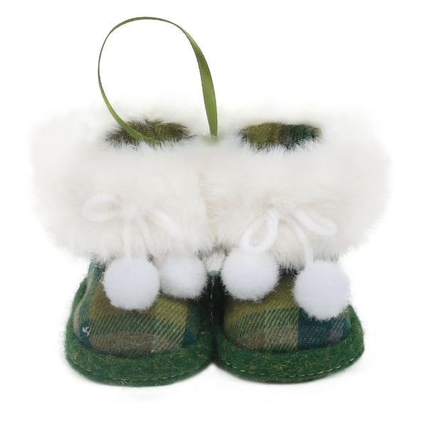 Ornement bottes tissu carreaux verts 3''