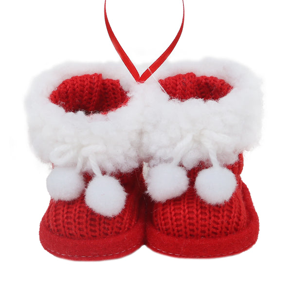 Ornement bottes tissu rouges tricot 3''