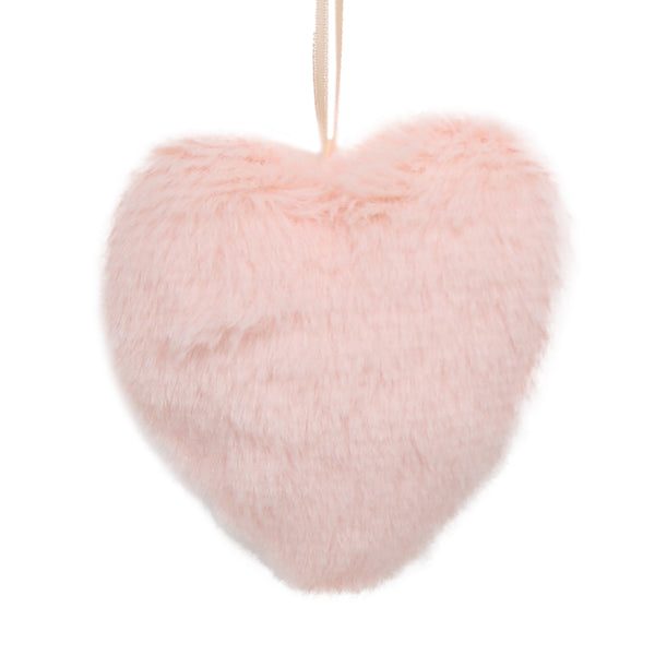 Ornement cœur tissu fausse fourrure 4''