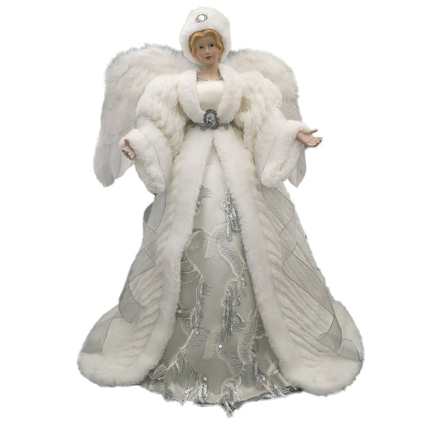 Cime ange argent et blanc avec chapeau 24''