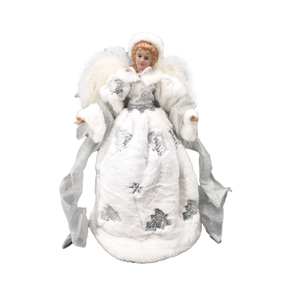 Cime ange argent et blanc à paillettes 16''