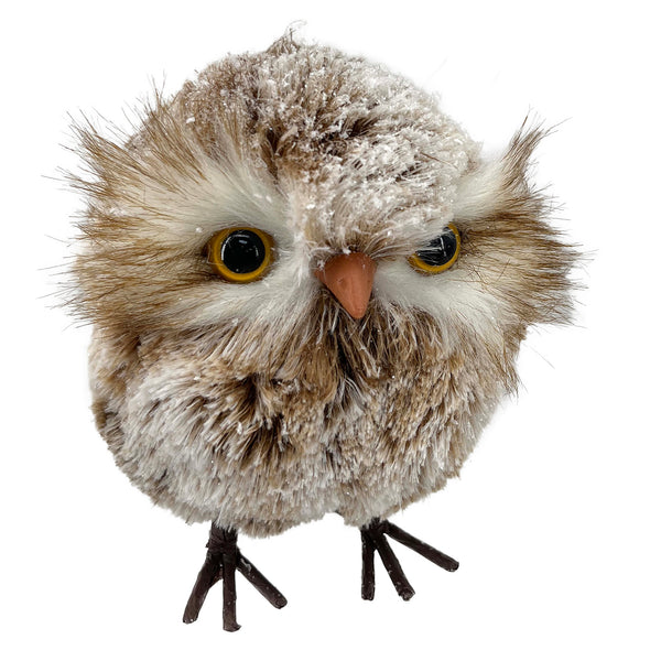 Hibou marron et blanc debout fourrure 4,5'' x 5''