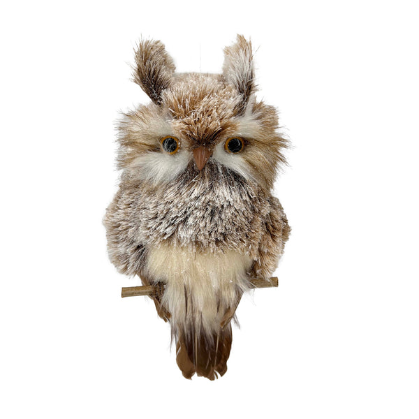 Hibou marron et blanc enneigé 5''