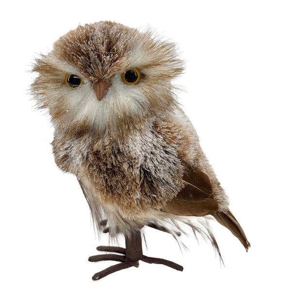 Hibou marron et blanc debout fourrure 5,5'' x 8,5''