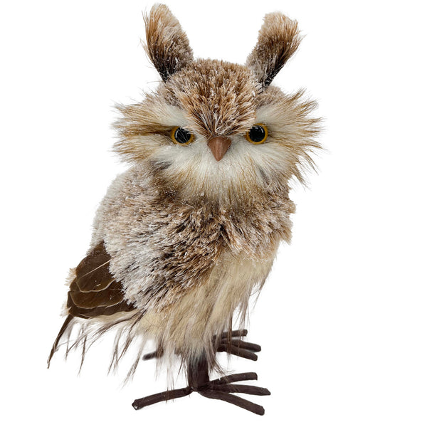 Hibou marron et blanc debout fourrure 5,5'' x 9''
