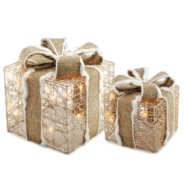 Boîte cadeau en tissu avec lumières et minuterie