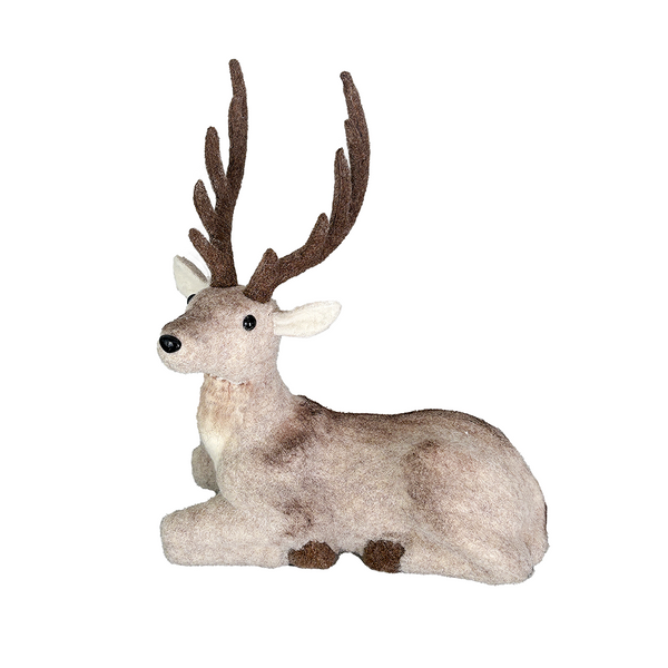 Cerf assis beige 14'' x 9'' x 16''
