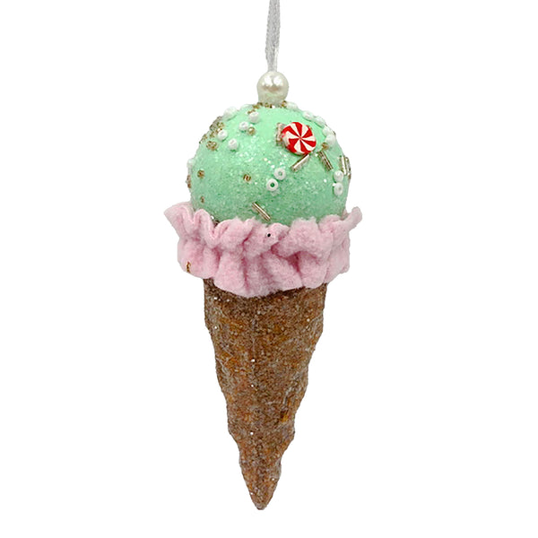 Ornement cornet crème glacée vert 5,5''