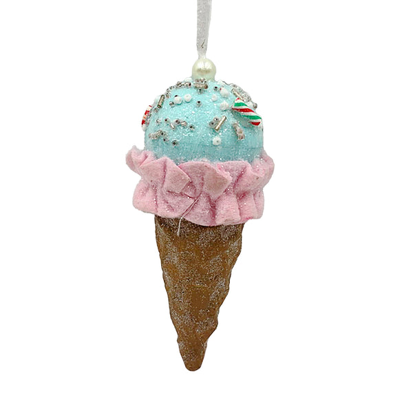 Ornement cornet crème glacée bleu clair 5,5''