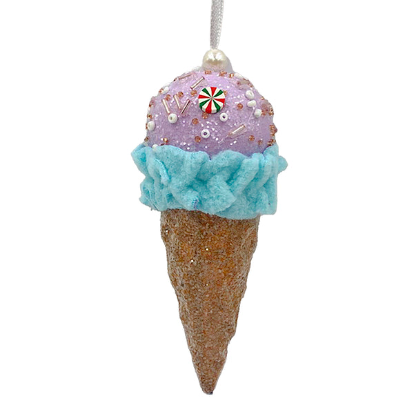 Ornement cornet crème glacée violet 5,5''