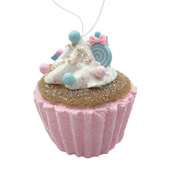 Ornement cupcake bonbon rose 3''