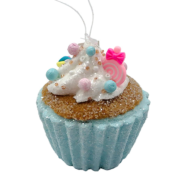 Ornement cupcake bonbon bleu 3''