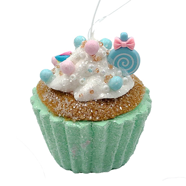 Ornement cupcake bonbon vert 3''