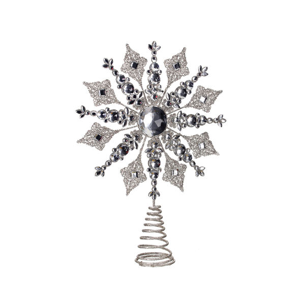 Cime de sapin flocon de neige métal/pierres scintillantes 14,5"