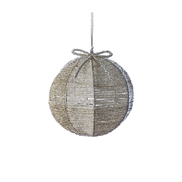 Boule argentée perlée avec nœud 6,5"