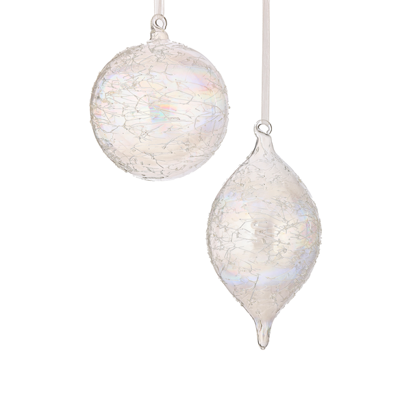 Ornement boule ou flèche en verre gravé 5-7" assortie